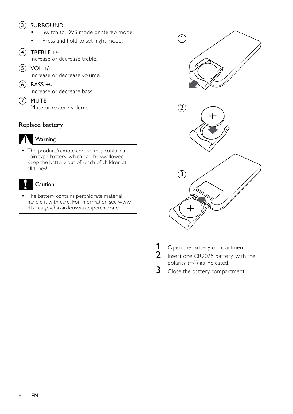 Replace battery | Philips HTS3111 User Manual | Page 8 / 13