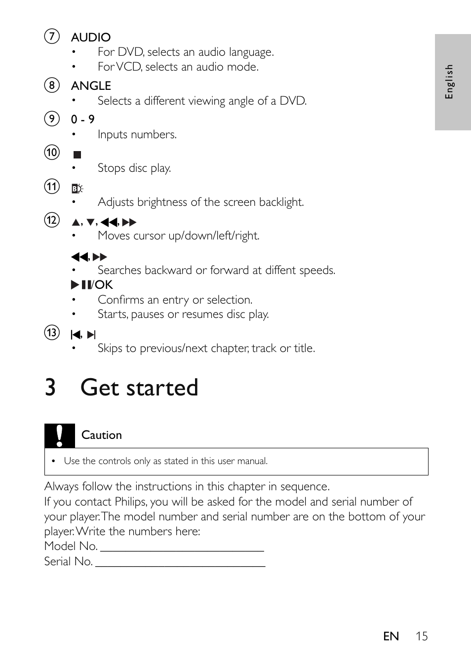 3 get started | Philips PET941A/37 User Manual | Page 15 / 23