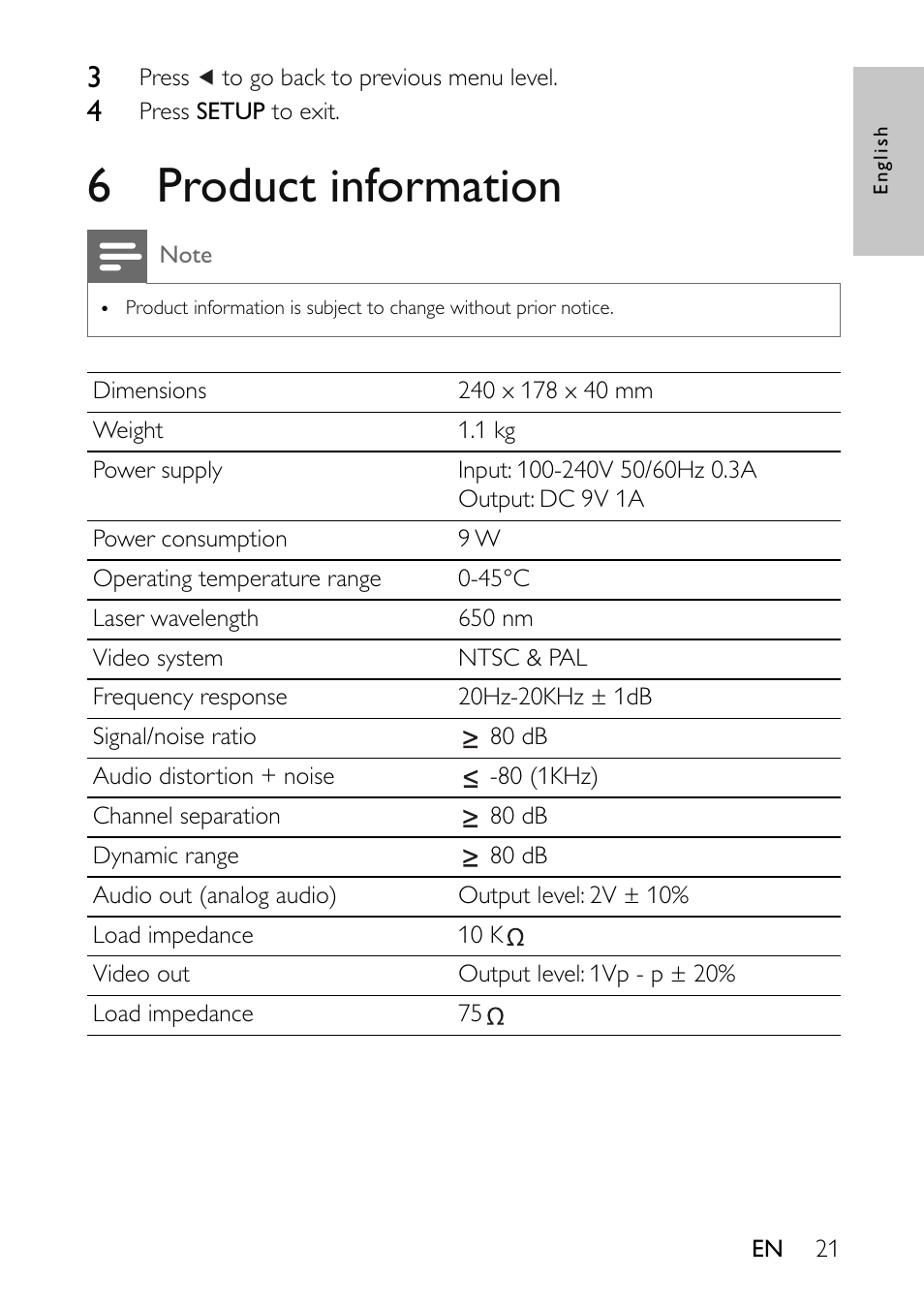 6 product information | Philips PET941A/37 User Manual | Page 21 / 23