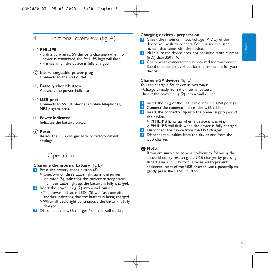 4functional overview (fig. a), 5operation | Philips SCM7880/27 User Manual | Page 5 / 16