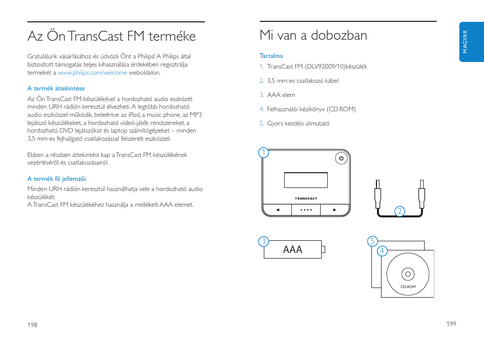 Mi van a dobozban, Az ön transcast fm terméke | Philips DLV92009/10 User Manual | Page 100 / 122