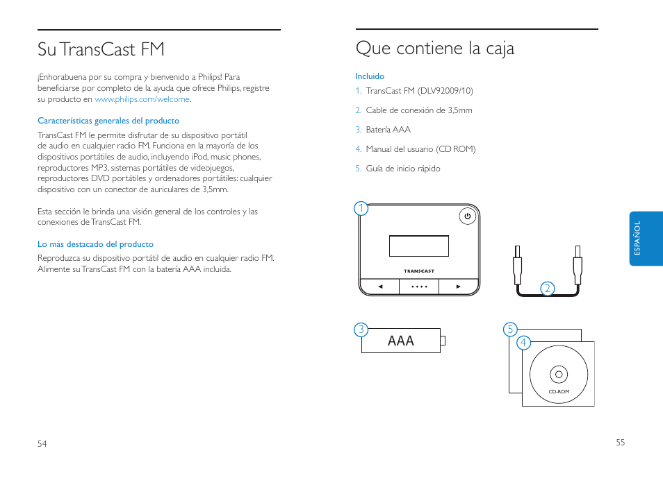 Que contiene la caja, Su transcast fm | Philips DLV92009/10 User Manual | Page 28 / 122