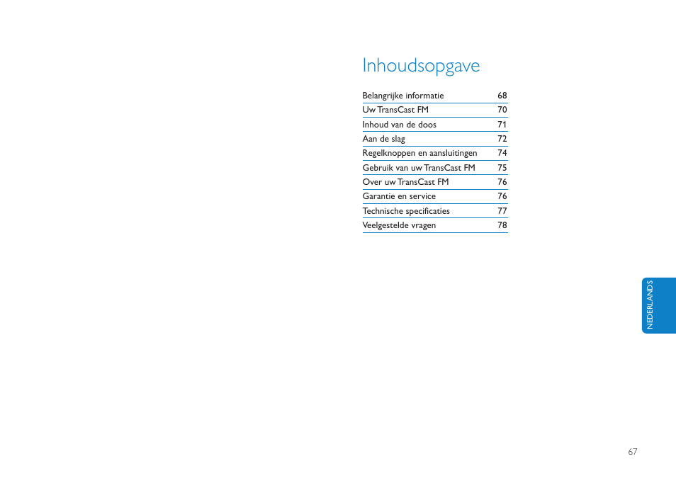 Inhoudsopgave | Philips DLV92009/10 User Manual | Page 34 / 122