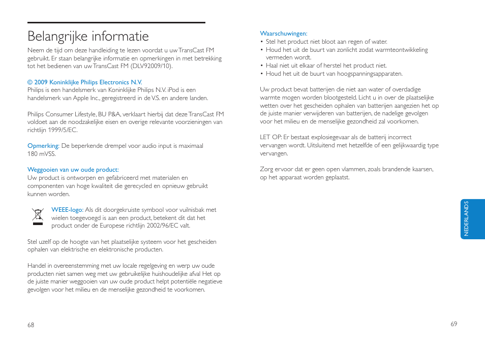 Belangrijke informatie | Philips DLV92009/10 User Manual | Page 35 / 122