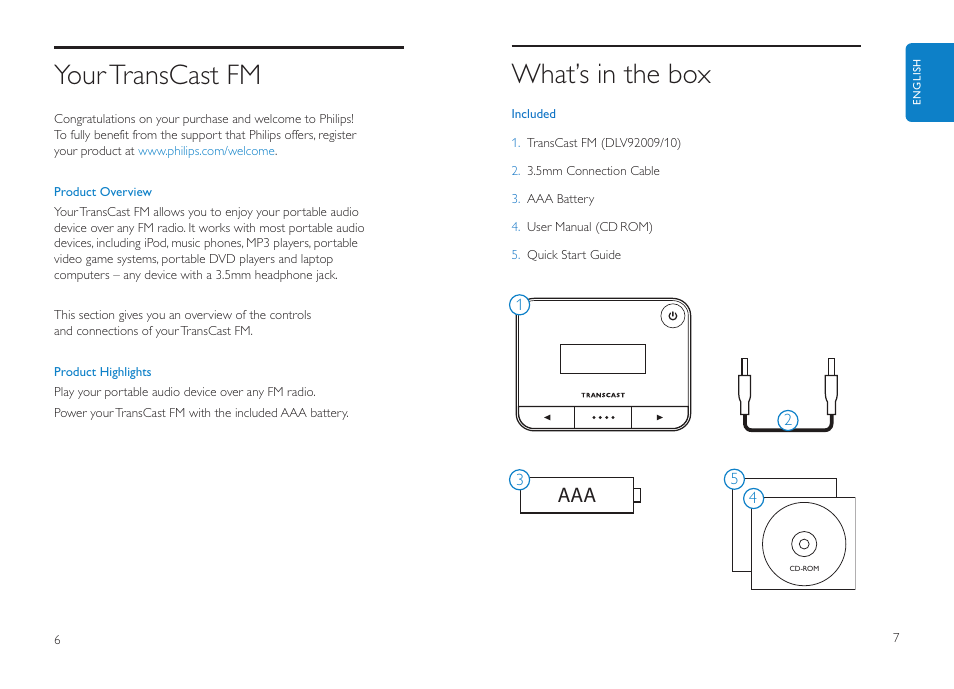 What’s in the box, Your transcast fm | Philips DLV92009/10 User Manual | Page 4 / 122