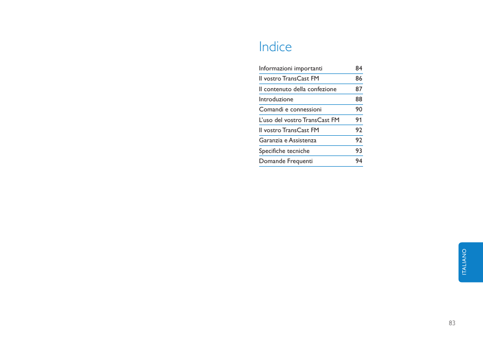 Indice | Philips DLV92009/10 User Manual | Page 42 / 122