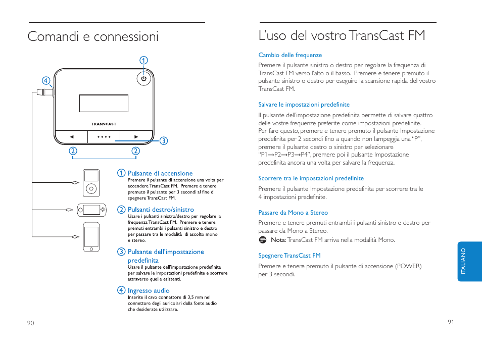 L’uso del vostro transcast fm, Comandi e connessioni | Philips DLV92009/10 User Manual | Page 46 / 122