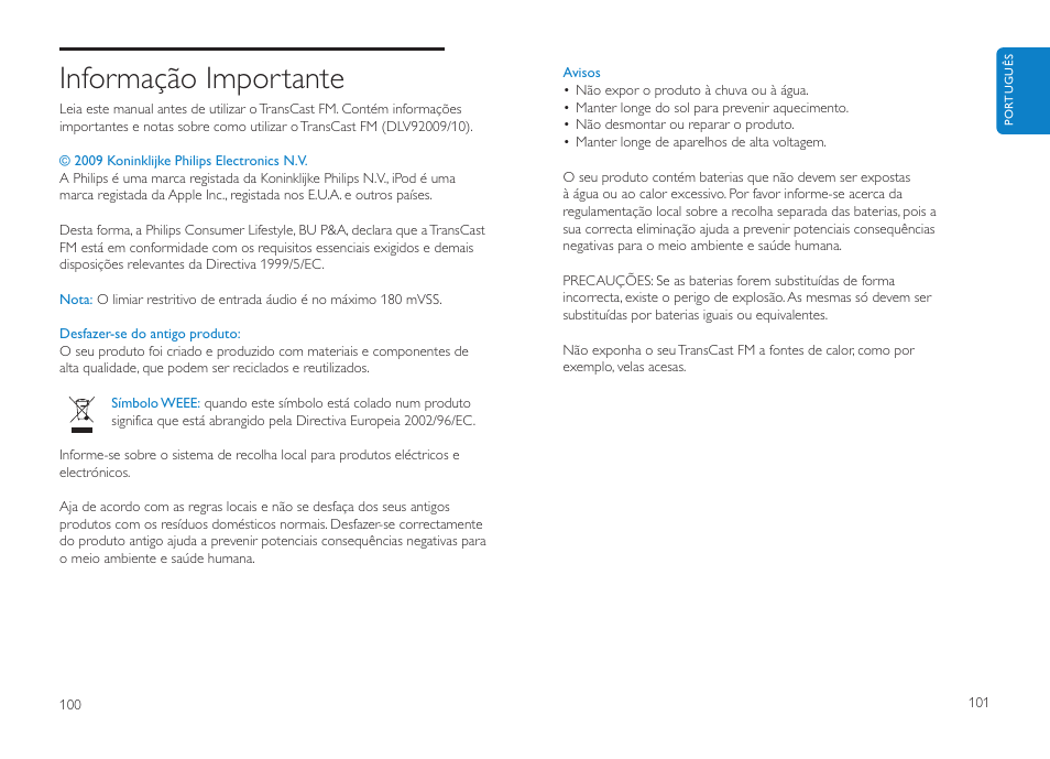 Informação importante | Philips DLV92009/10 User Manual | Page 51 / 122