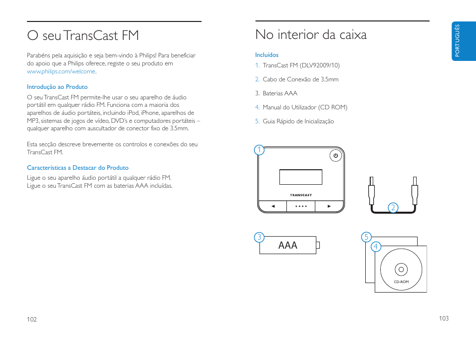 No interior da caixa, O seu transcast fm | Philips DLV92009/10 User Manual | Page 52 / 122