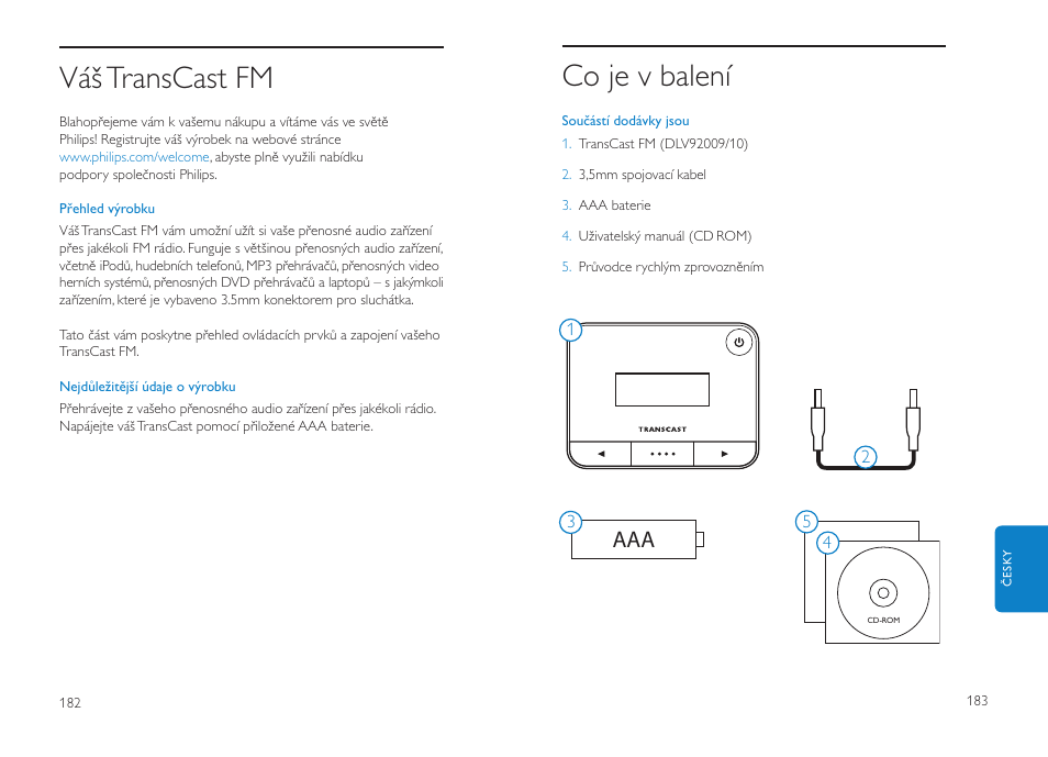 Co je v balení, Váš transcast fm | Philips DLV92009/10 User Manual | Page 92 / 122