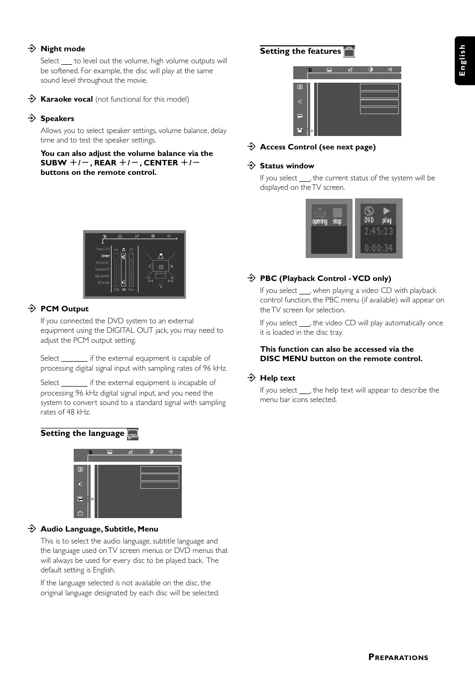 Setting the language, Setting the features | Philips LX7000SA User Manual | Page 17 / 31