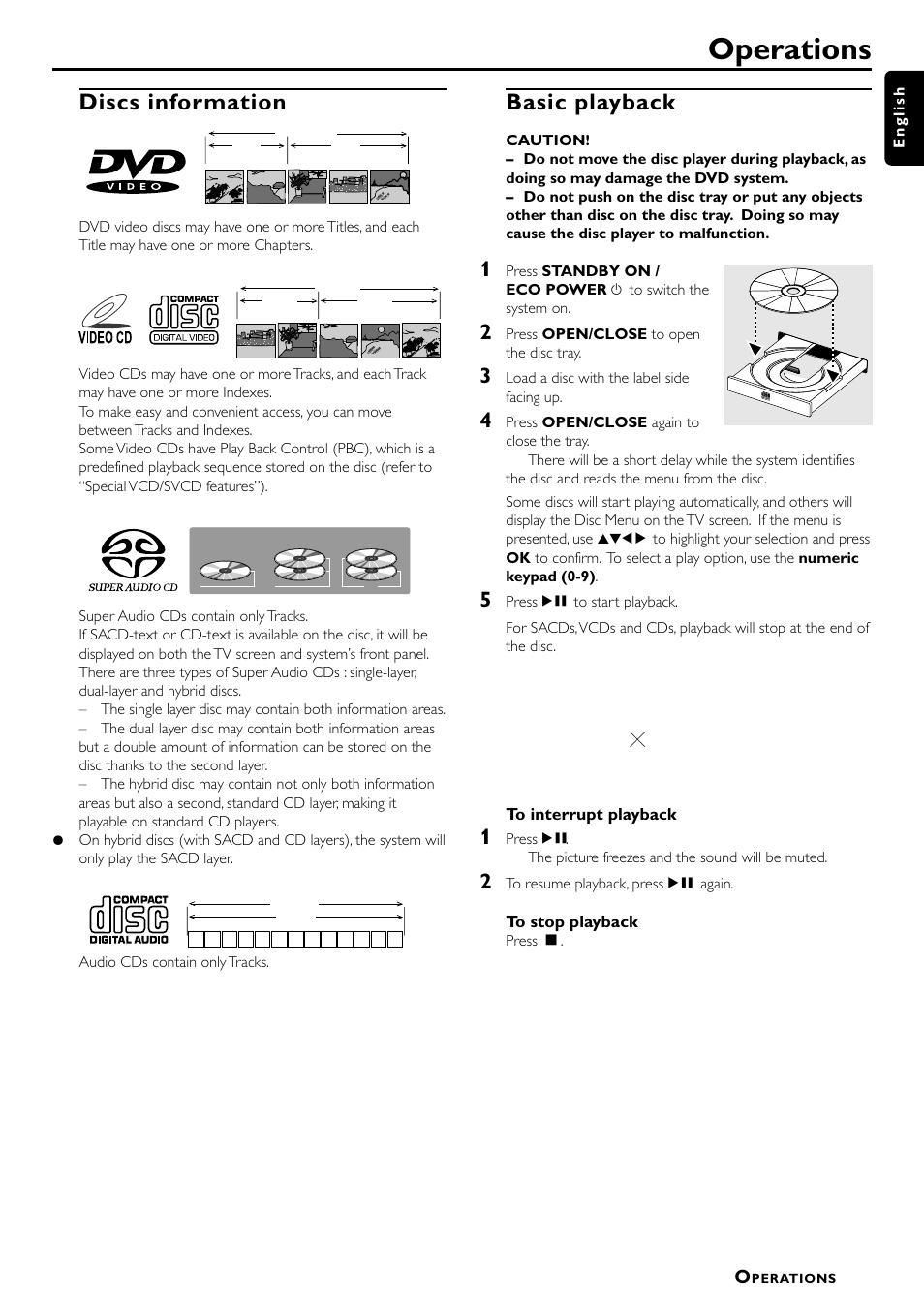 Operations, Discs information, Basic playback | Philips LX7000SA User Manual | Page 21 / 31