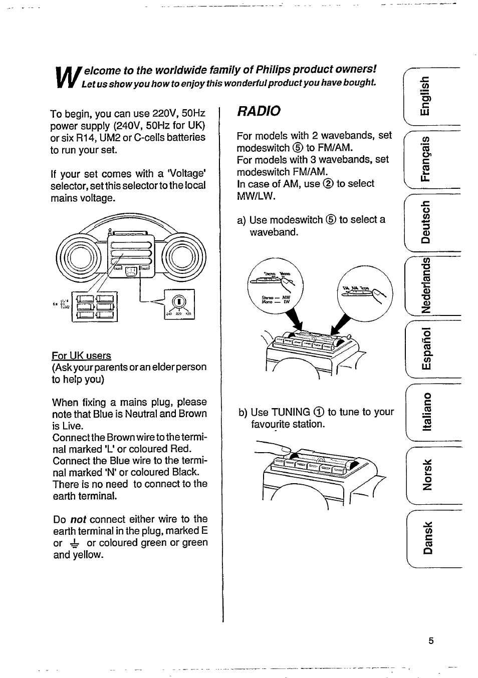 Radio | Philips Stereo Radio-Cassette Recorder User Manual | Page 5 / 16