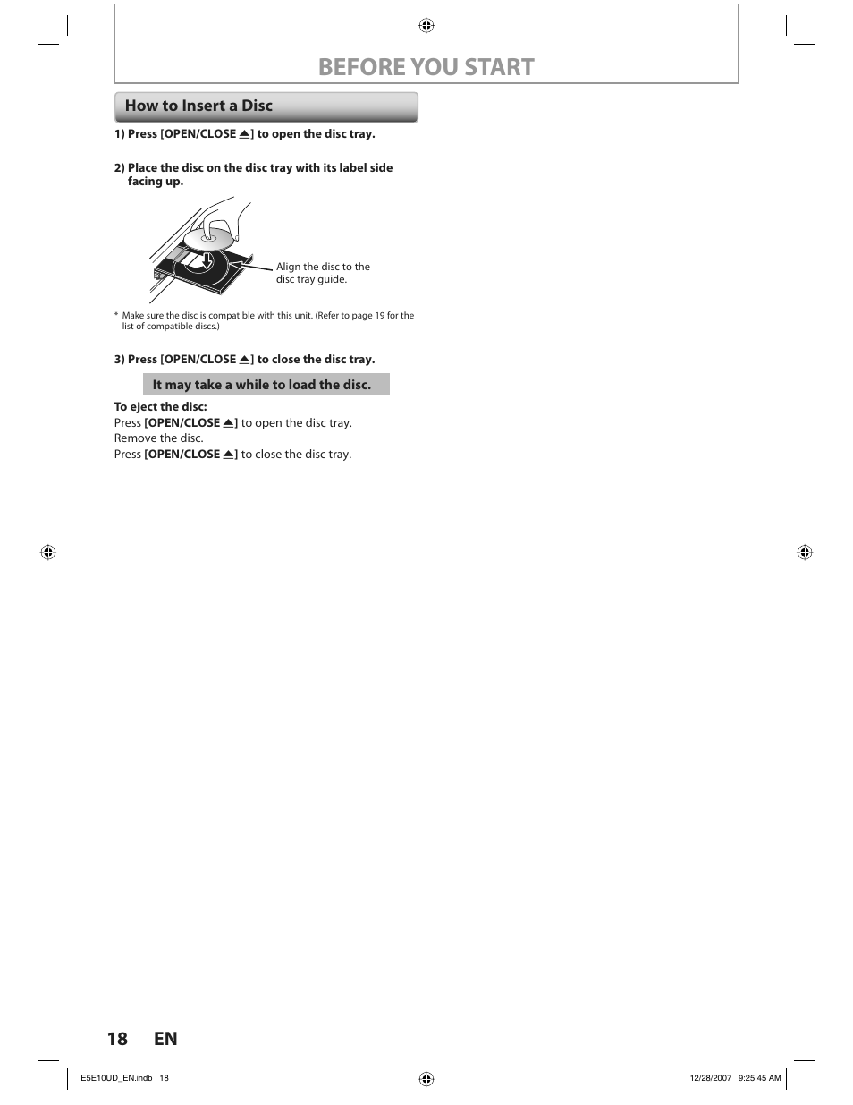 Before you start, 18 en, How to insert a disc | Philips BDP7200 User Manual | Page 18 / 44