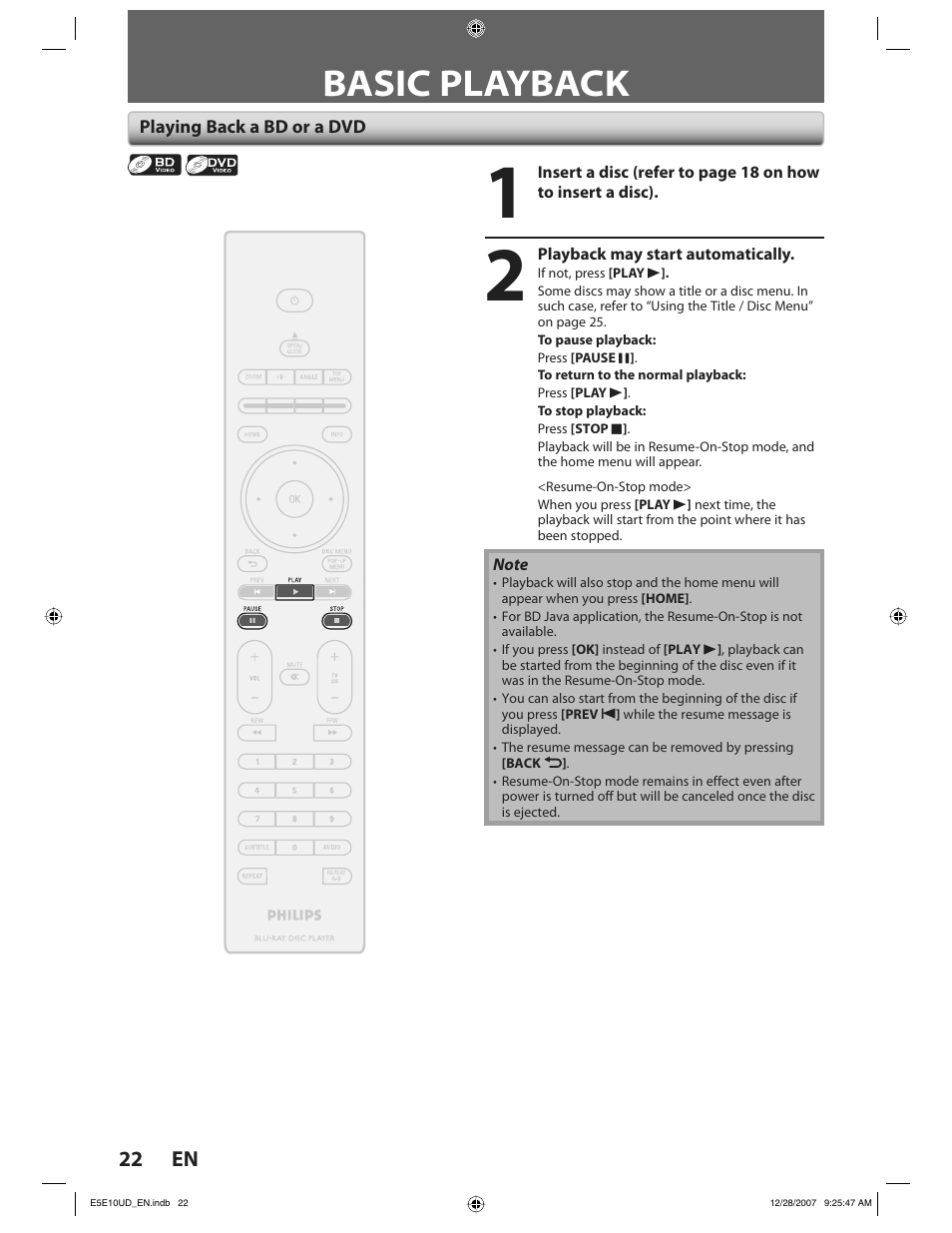 Basic playback | Philips BDP7200 User Manual | Page 22 / 44