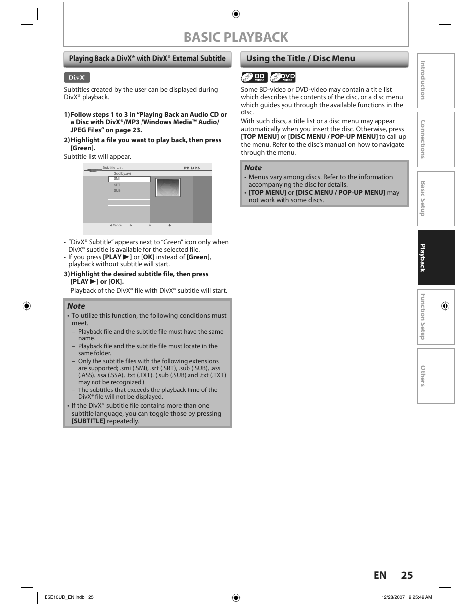 Basic playback, 25 en | Philips BDP7200 User Manual | Page 25 / 44