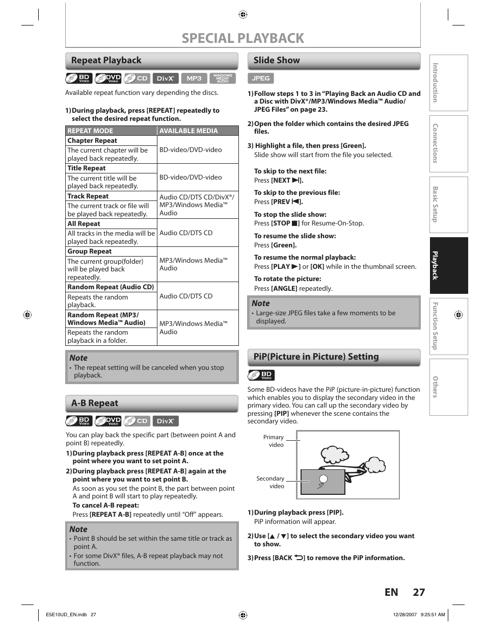 Special playback, 27 en | Philips BDP7200 User Manual | Page 27 / 44