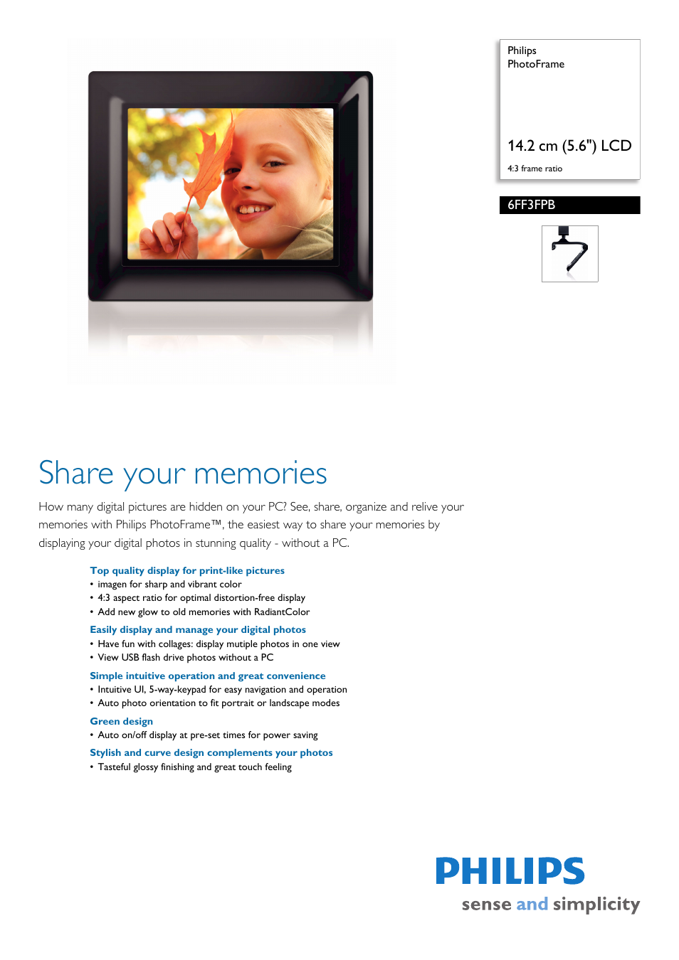 Philips PhotoFrame 6FF3FPB User Manual | 3 pages