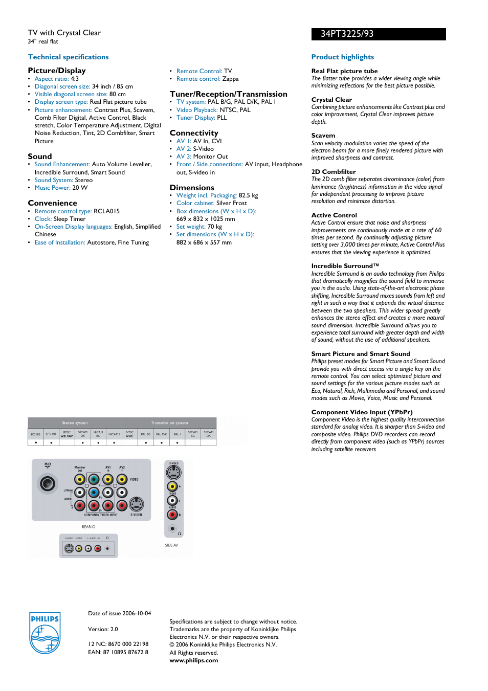 For preview purpose only | Philips 34PT3225 User Manual | Page 2 / 2