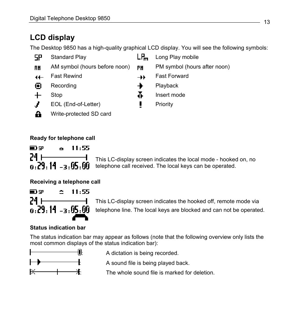 Lcd display | Philips 9850 User Manual | Page 13 / 88