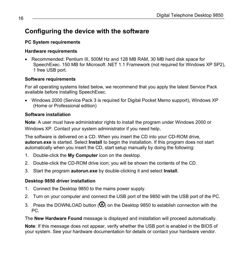 Configuring the device with the software | Philips 9850 User Manual | Page 16 / 88