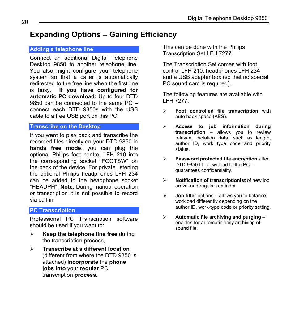 Expanding options – gaining efficiency | Philips 9850 User Manual | Page 20 / 88