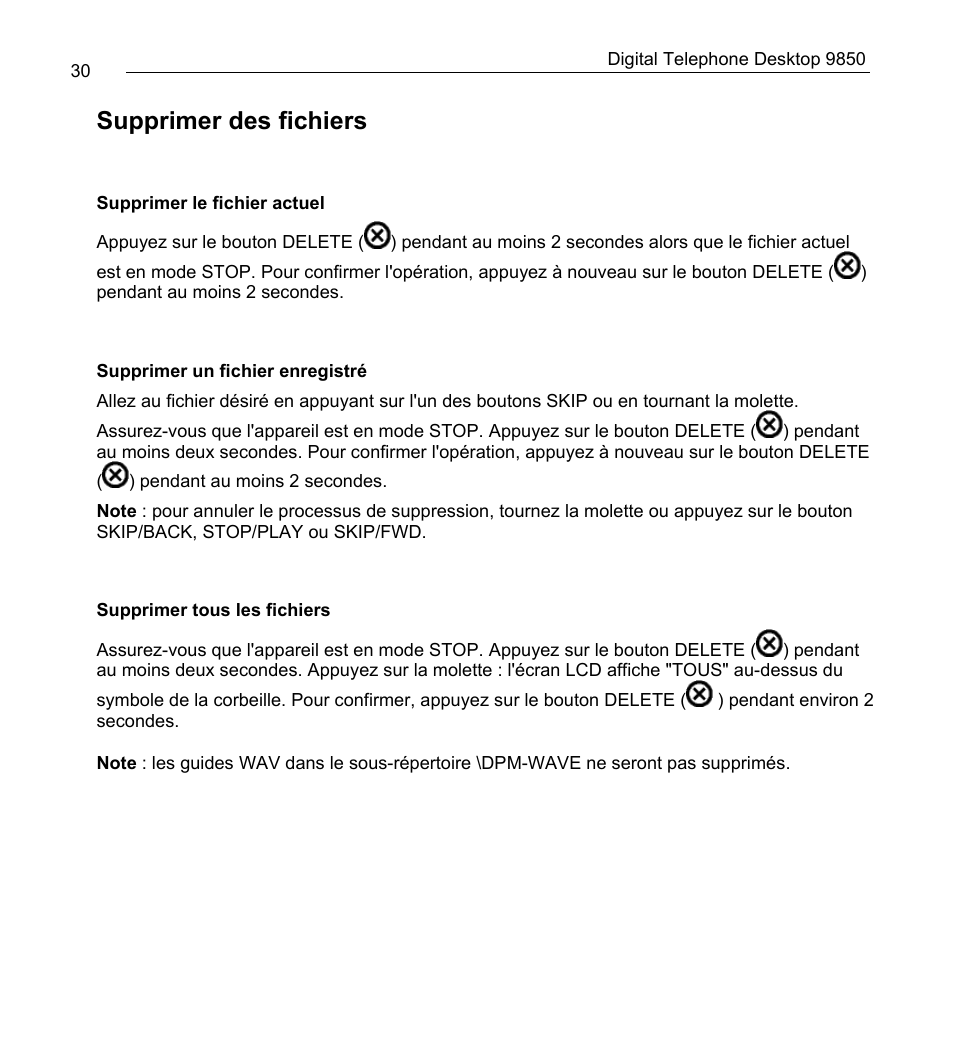 Supprimer des fichiers | Philips 9850 User Manual | Page 30 / 88