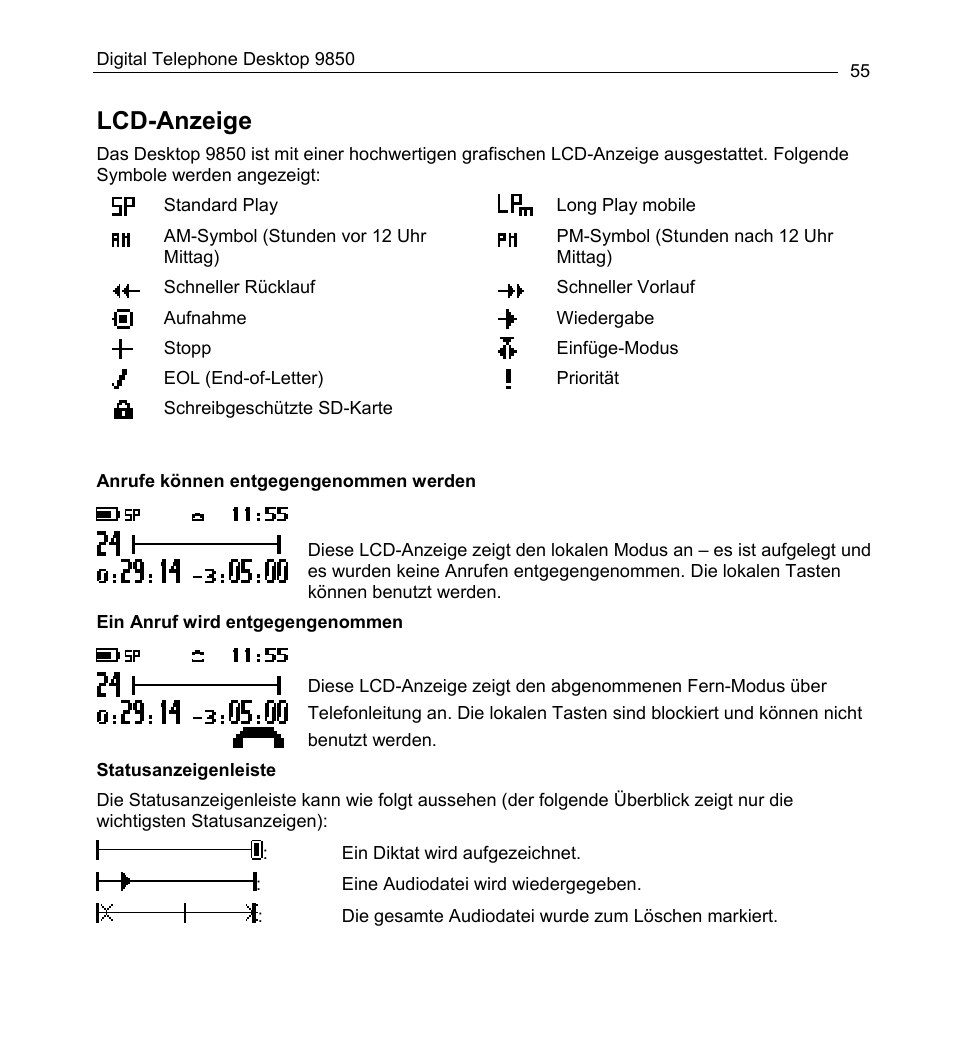 Lcd-anzeige | Philips 9850 User Manual | Page 55 / 88