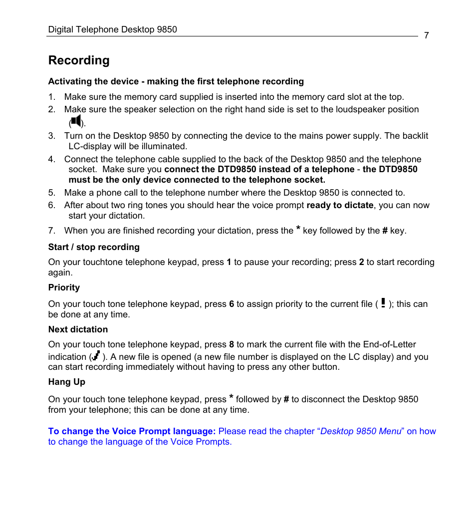 Recording | Philips 9850 User Manual | Page 7 / 88