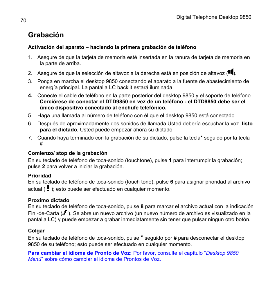 Grabación | Philips 9850 User Manual | Page 70 / 88