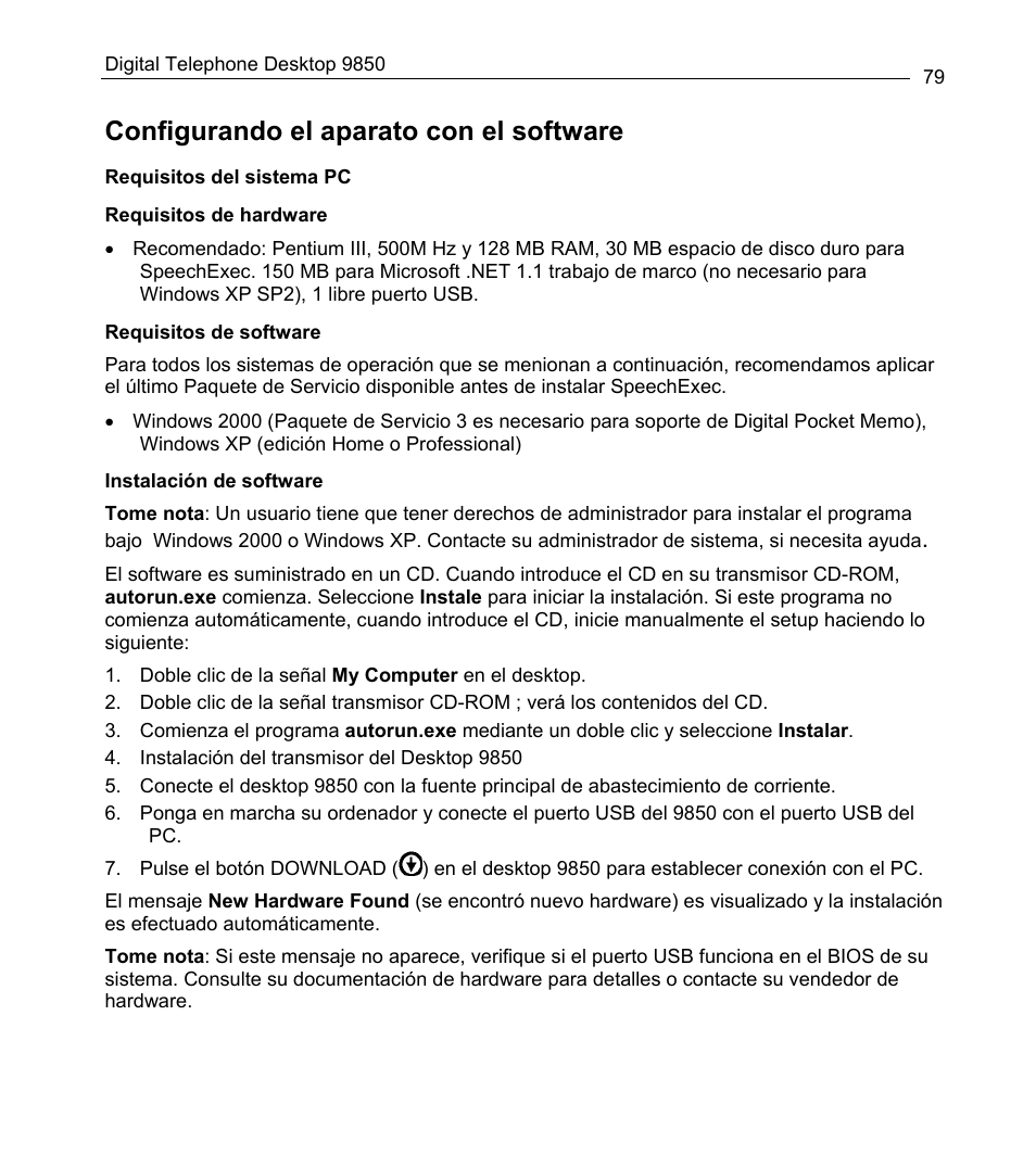 Configurando el aparato con el software | Philips 9850 User Manual | Page 79 / 88