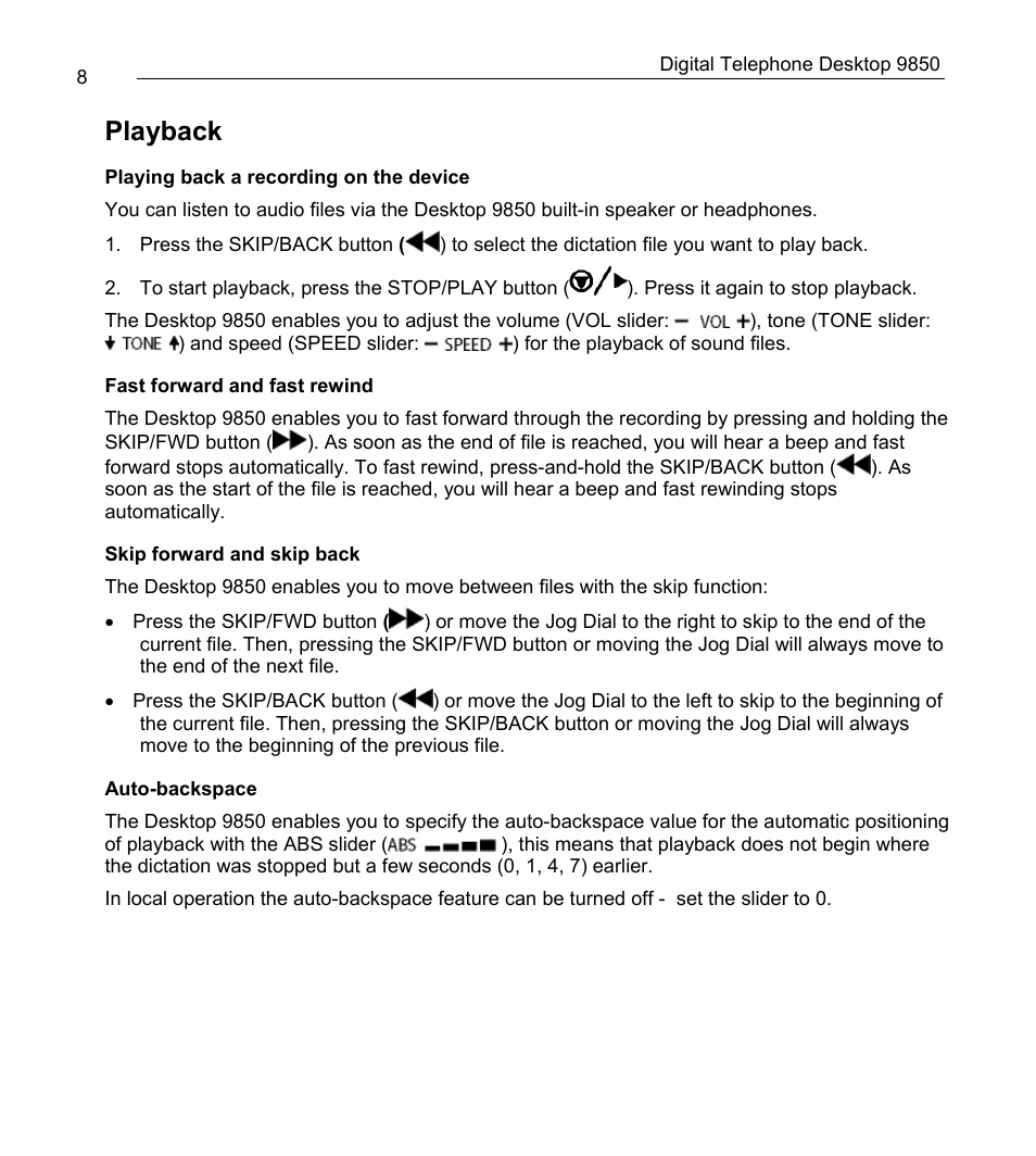 Playback | Philips 9850 User Manual | Page 8 / 88