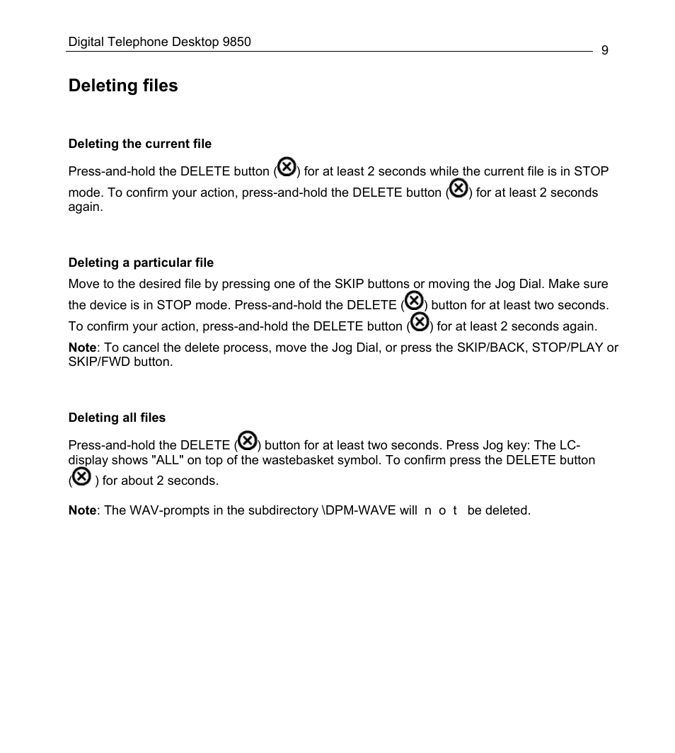 Deleting files | Philips 9850 User Manual | Page 9 / 88