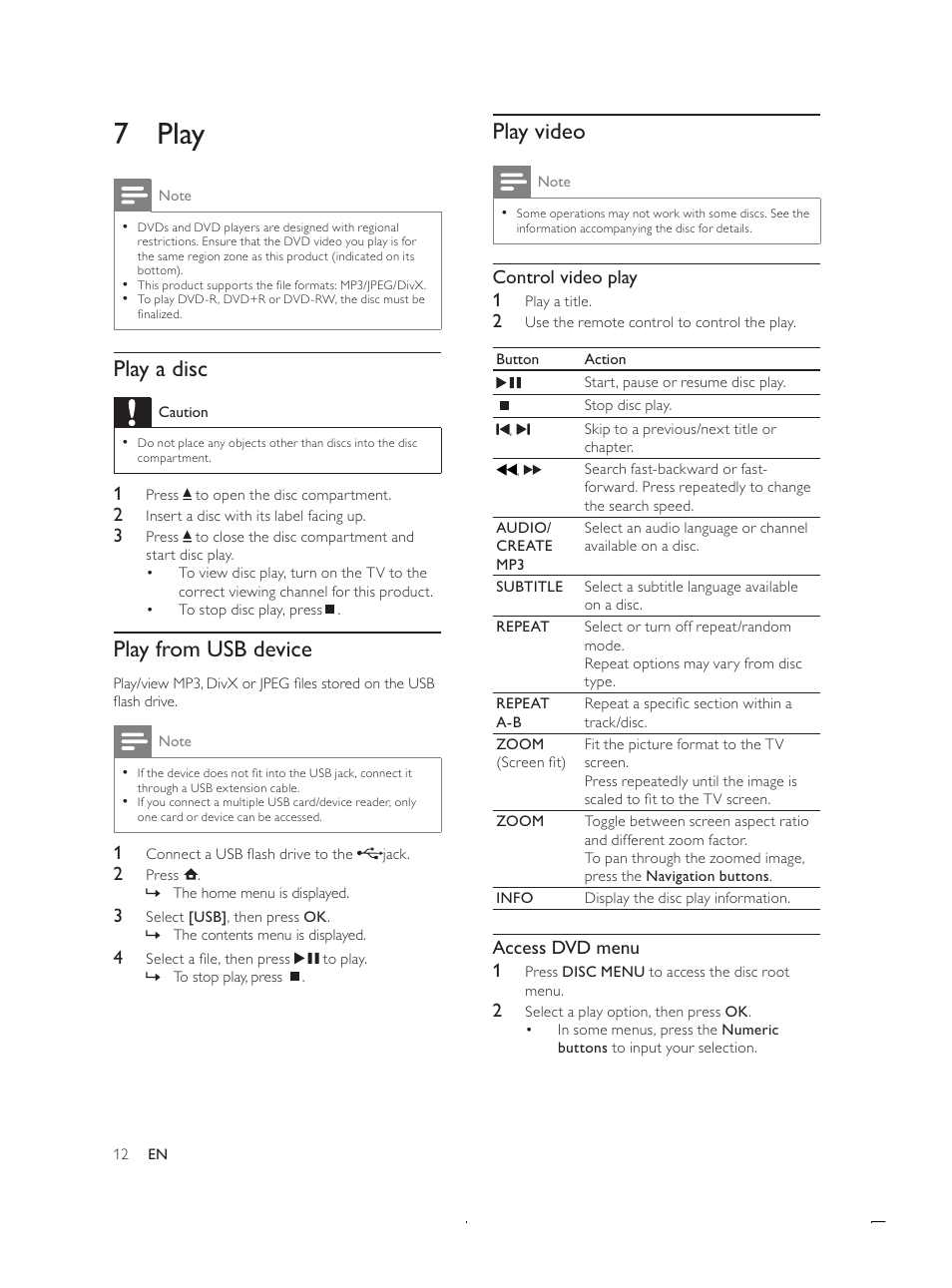 7play, 3od\ylghr, Play a disc | 3od\iurp86%ghylfh | Philips DTP4800 User Manual | Page 12 / 34