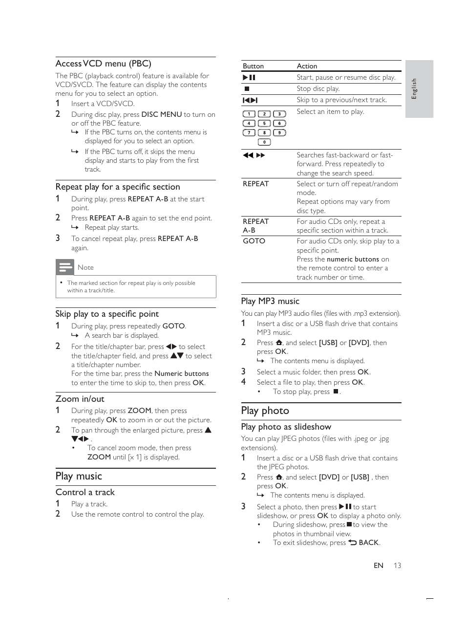 Play photo, Play music | Philips DTP4800 User Manual | Page 13 / 34