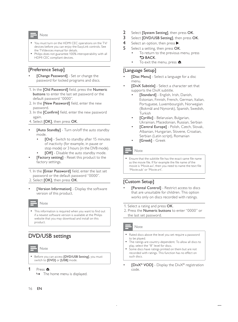 9'86%vhwwlqjv, Dqjxdjh6hwxs, Xvwrp6hwxs | 3uhihuhqfh6hwxs | Philips DTP4800 User Manual | Page 16 / 34