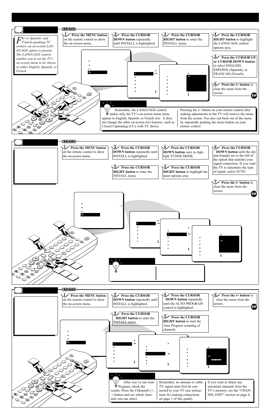 Ow to, Se the, Nstallation | Eatures, Anguage, Uner, Rogram | Philips 653-103 User Manual | Page 3 / 4