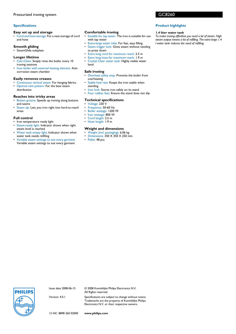 Gc8260 | Philips GC8260 User Manual | Page 2 / 2