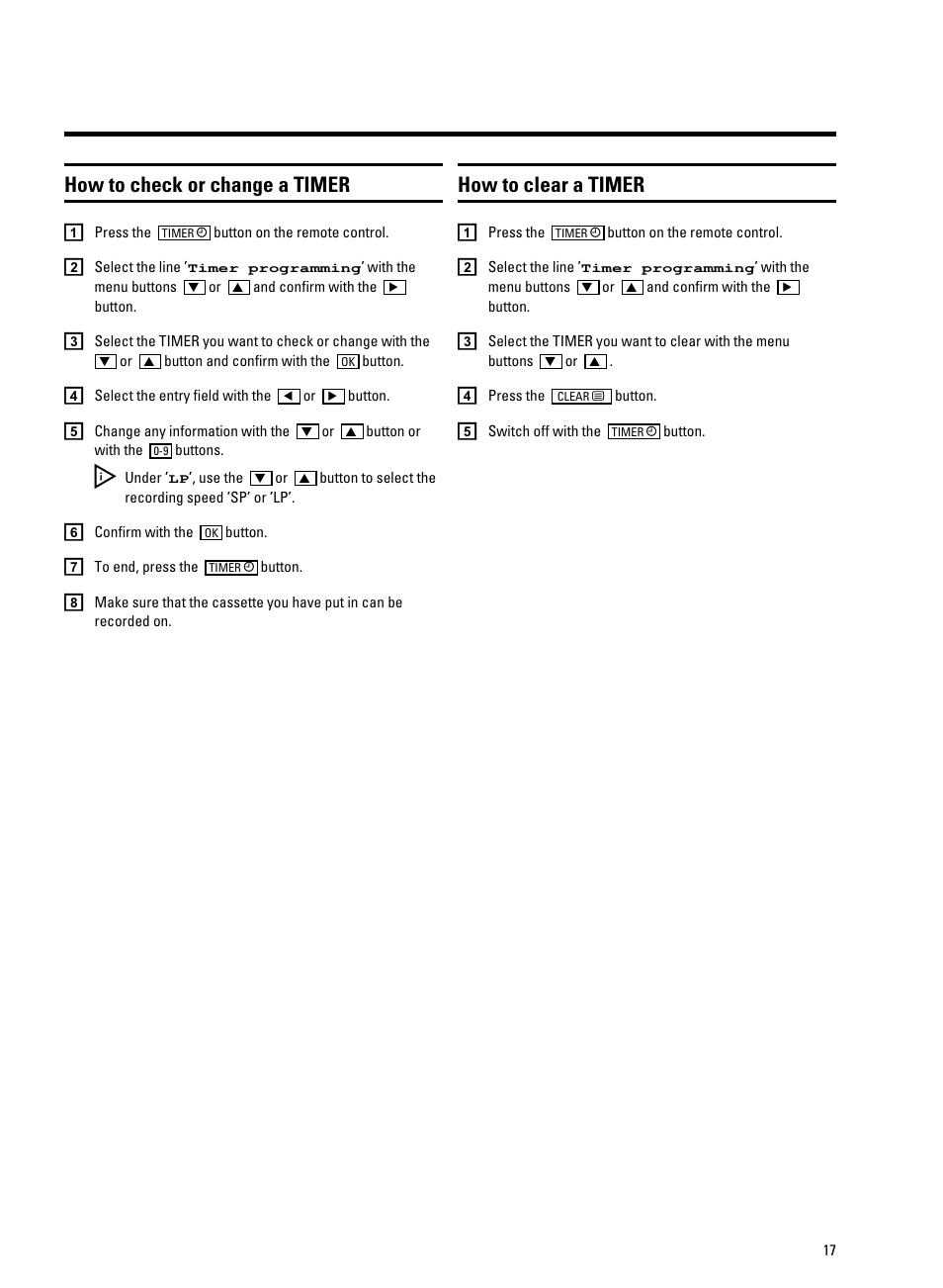 How to check or change a timer, How to clear a timer | Philips 25PV720/07 User Manual | Page 19 / 24