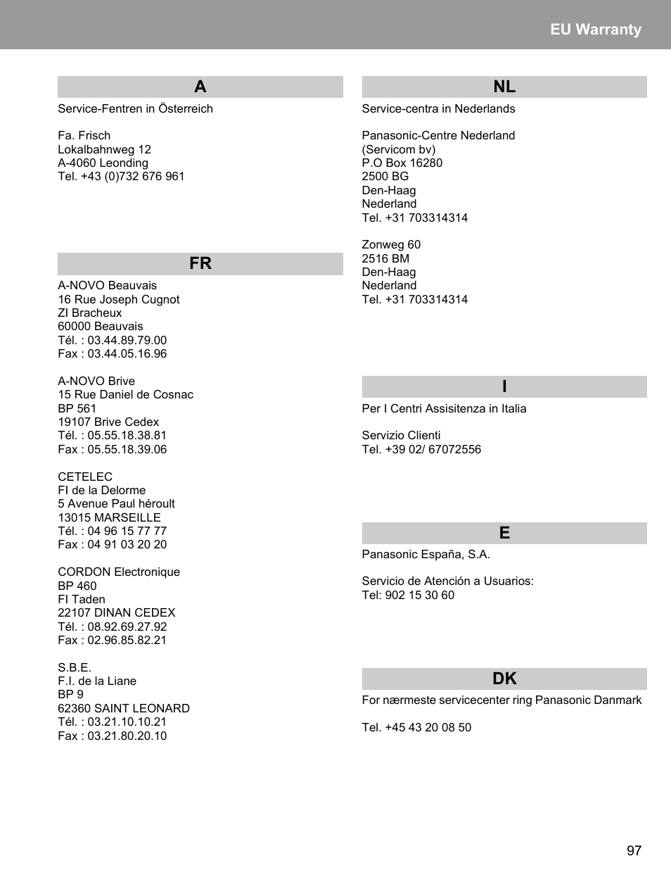 Afr nl i e dk | Philips X400 User Manual | Page 100 / 105