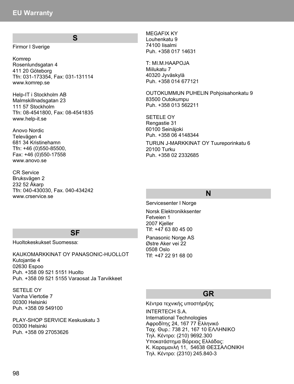 Ssf n gr | Philips X400 User Manual | Page 101 / 105