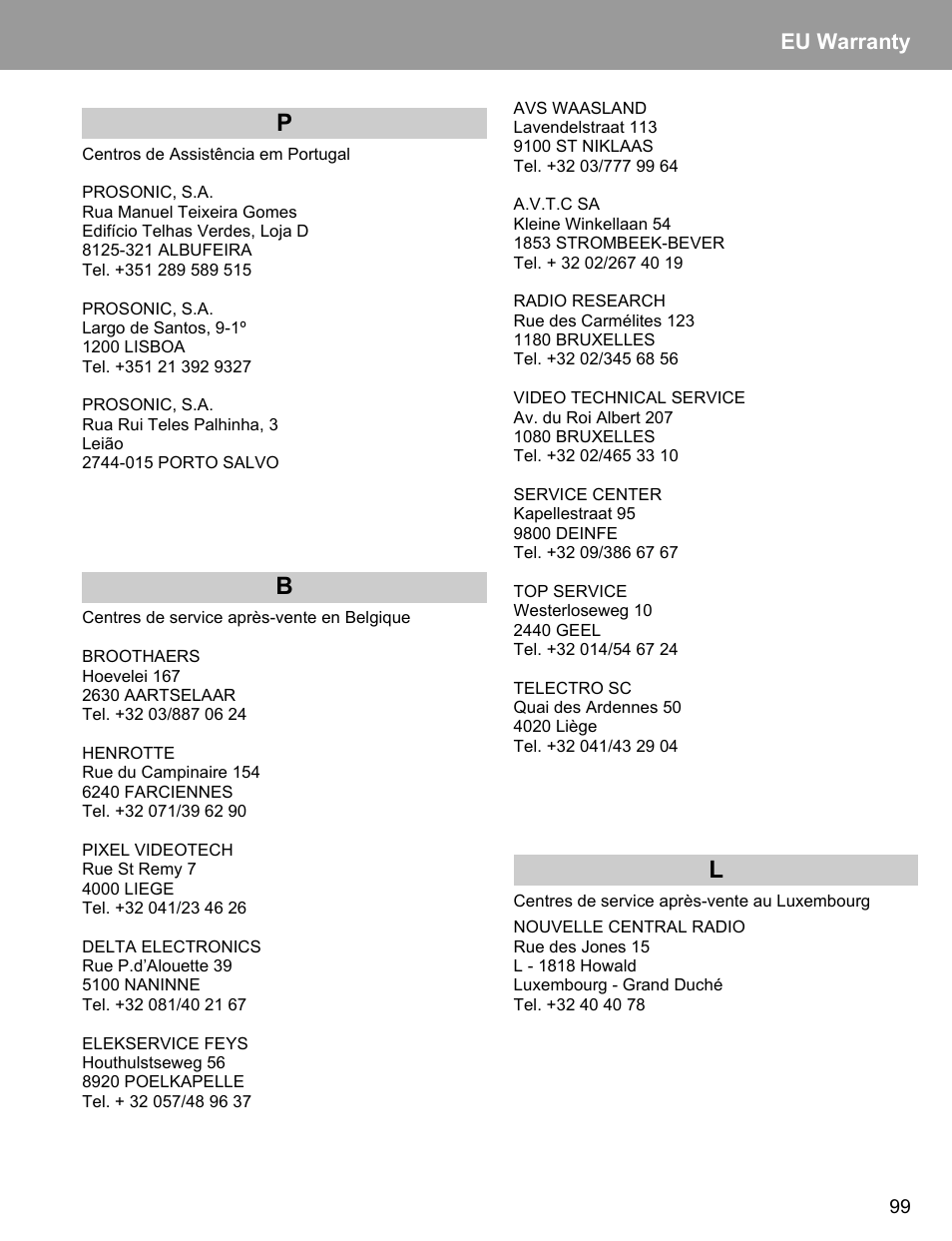 Pb l, Eu warranty | Philips X400 User Manual | Page 102 / 105