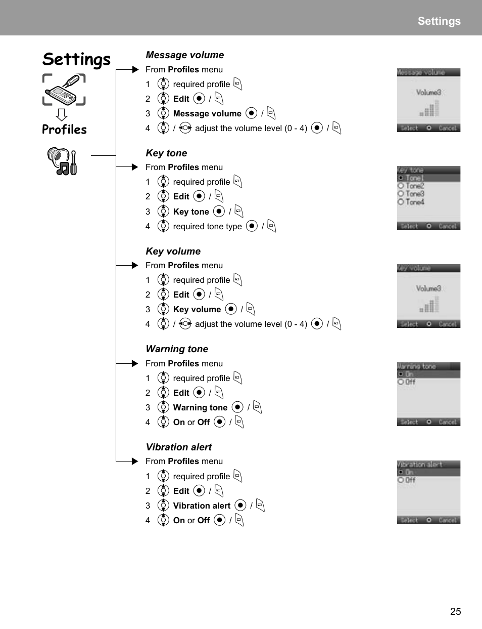 Profiles, Settings | Philips X400 User Manual | Page 28 / 105