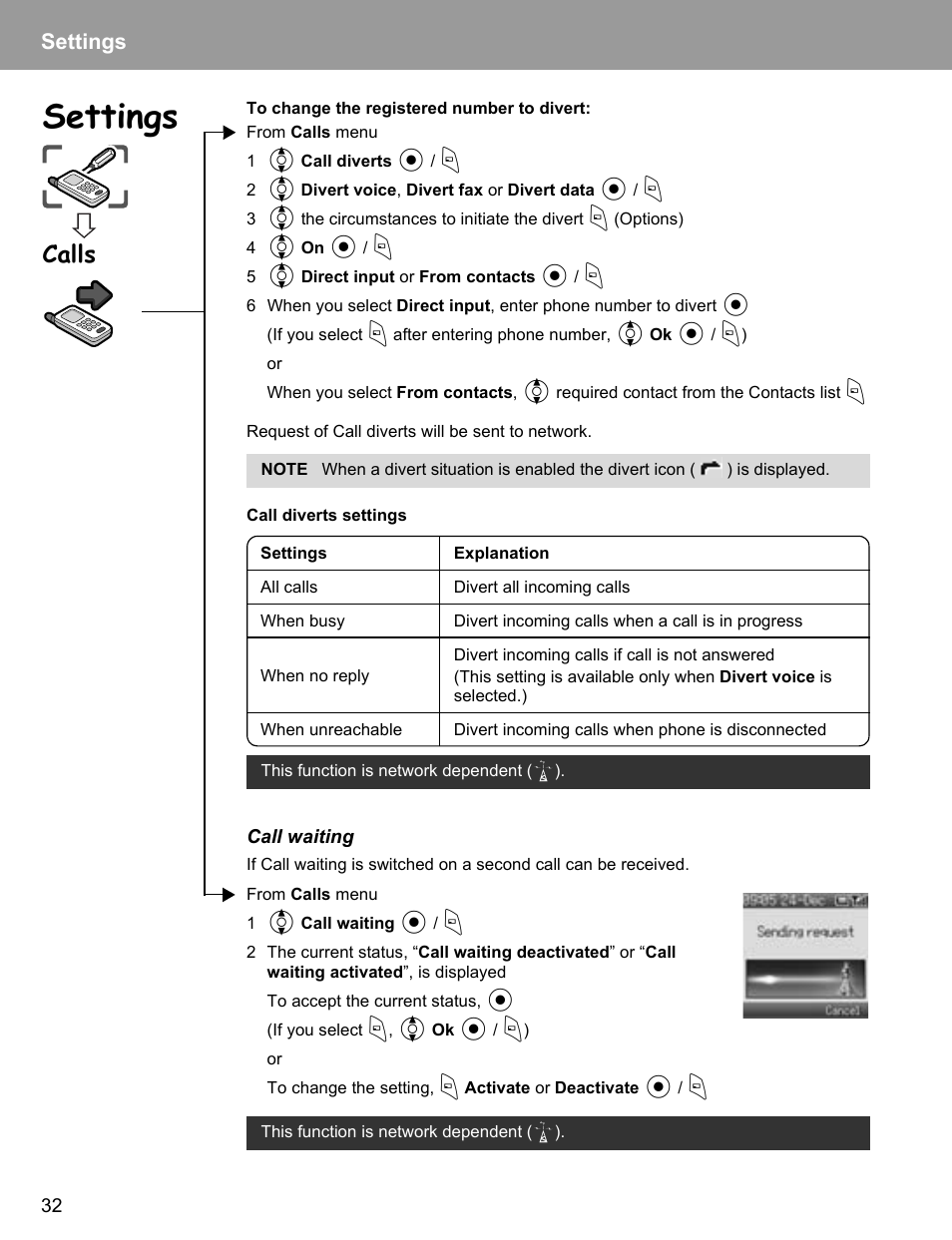 Calls, Settings | Philips X400 User Manual | Page 35 / 105