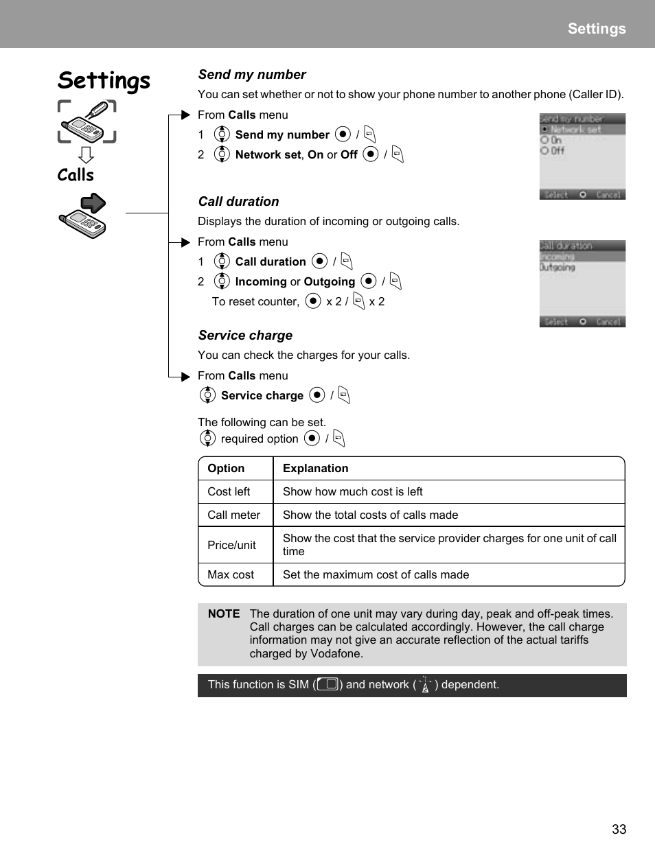 Calls, Settings | Philips X400 User Manual | Page 36 / 105