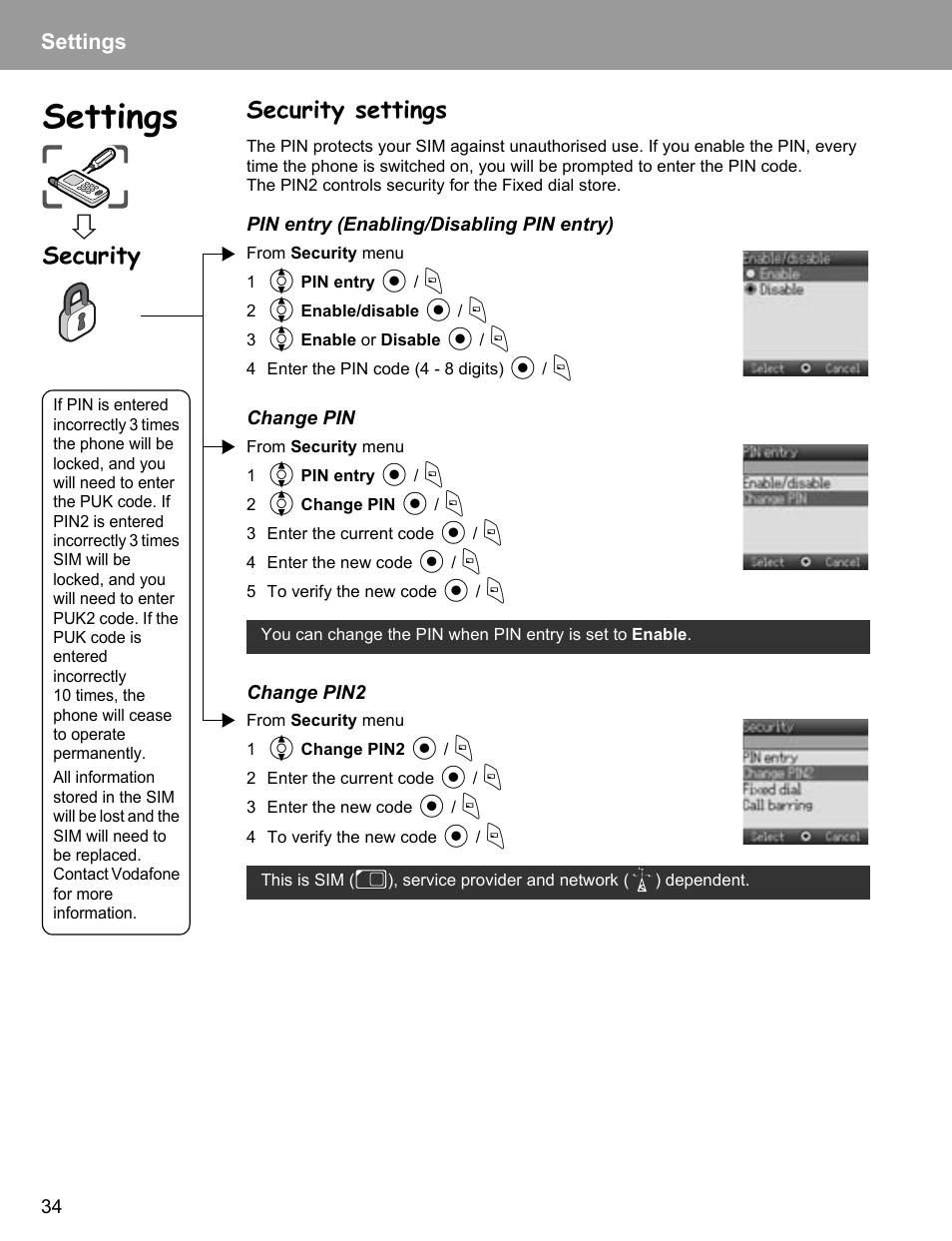 Security settings, Security, Settings | Philips X400 User Manual | Page 37 / 105