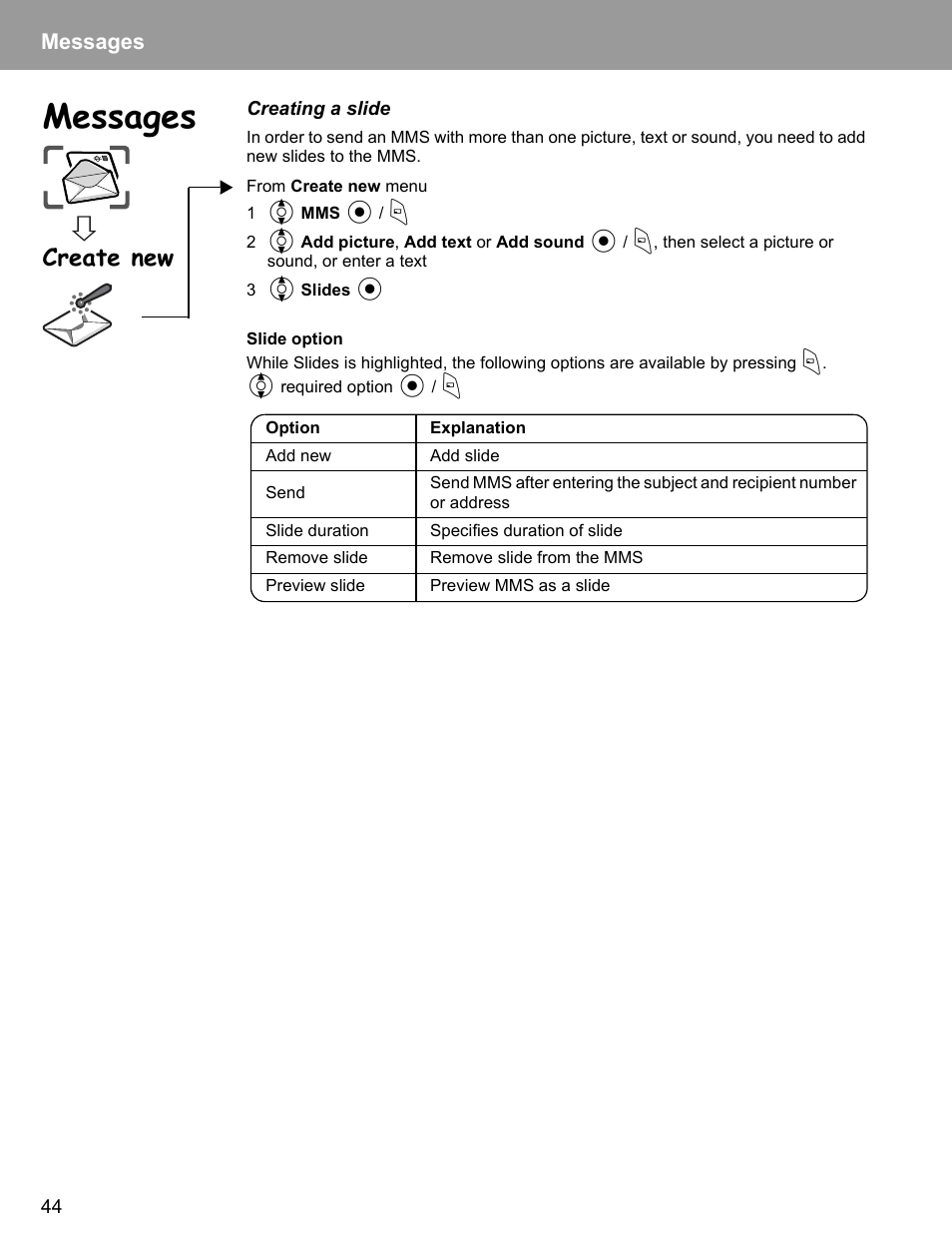 Create new, Messages | Philips X400 User Manual | Page 47 / 105