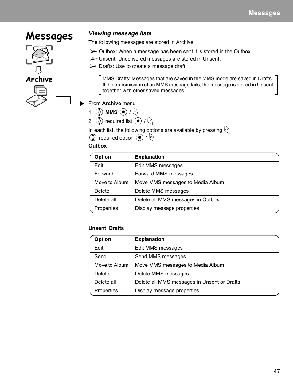 Archive, Messages | Philips X400 User Manual | Page 50 / 105