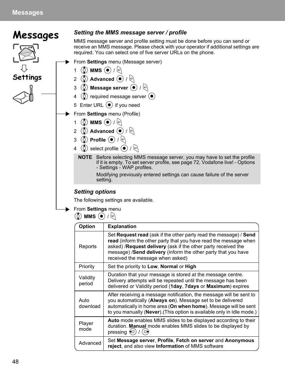 Settings, Messages | Philips X400 User Manual | Page 51 / 105