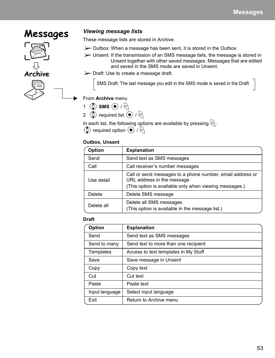 Archive, Messages | Philips X400 User Manual | Page 56 / 105